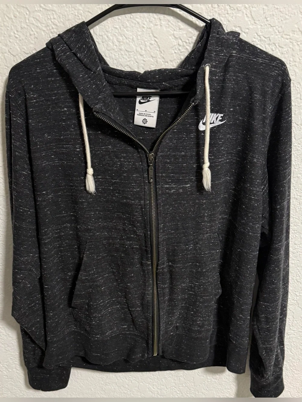 Nike Black Speckled Zip Hoodie with Drawstrings For Women Size M